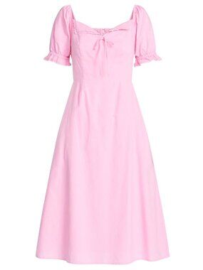 Scoop Lace Collar Puff Sleeve Midi Dress Pink Sz. S NWT